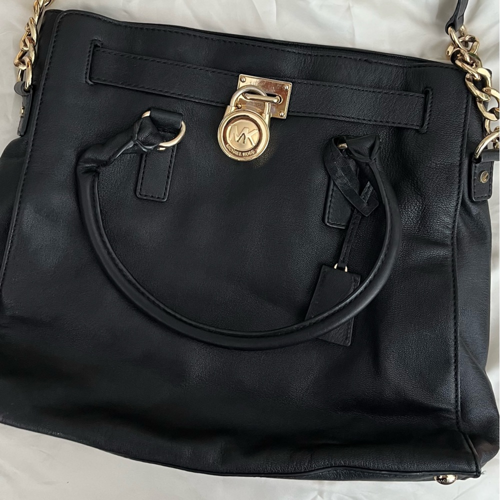 Michael Kors Black Leather Lock Bag